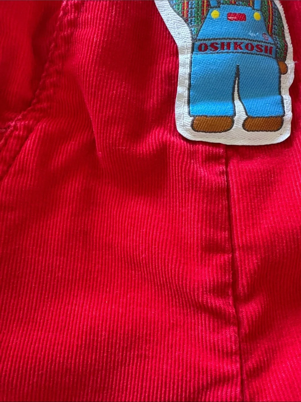 OshKosh Vintage Unisex Red Corduroy Toddler Overalls with Bear Patch 18M